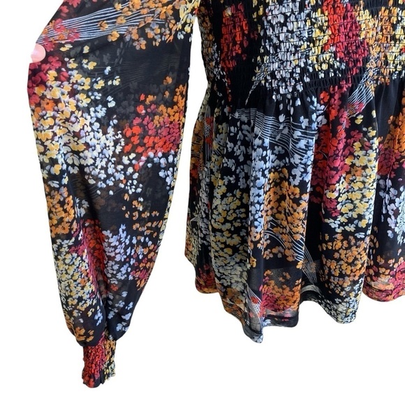 Anthropologie Akemi + Kin Adria Black Floral Smocked Chiffon Mesh Blouse Sz S - Picture 6 of 16